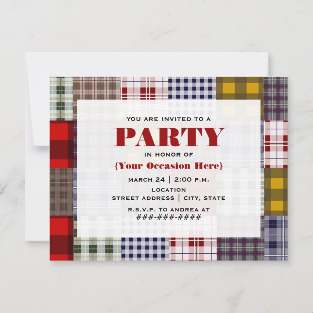 Preppy Patchwork Plaid Party Invitation (Front)