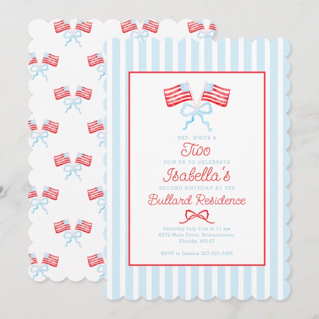 Preppy Patriotic 4th of July Second Birthday Invitation (Front/Back)