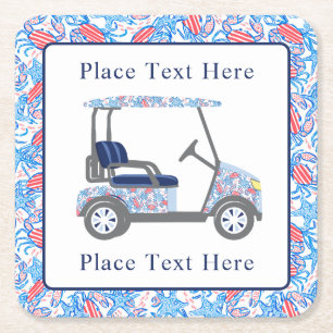 Preppy Patriotic Crabs Golf Cart Square Paper Coaster