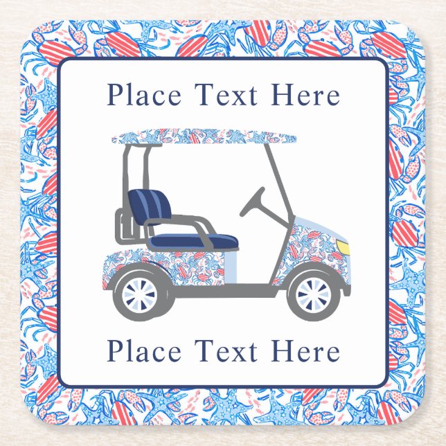 Preppy Patriotic Crabs Golf Cart Square Paper Coaster (Front)