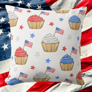 Preppy Patriotic Cupcakes Flags & Stars Cushion