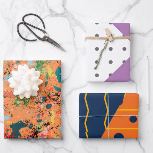 Preppy pattern double happiness geometric orange wrapping paper sheet