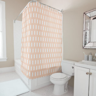  Preppy Peach and White Geometric Grid Pattern Shower Curtain