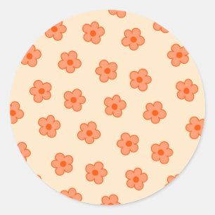 Preppy Peach Orange Hippie Flower Classic Round Sticker