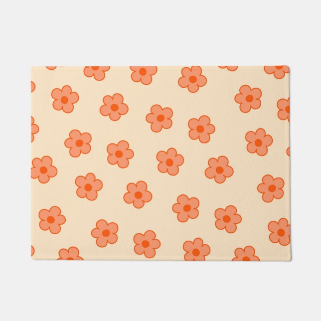 Preppy Peach Orange Hippie Flower Doormat (Front)