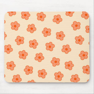 Preppy Peach Orange Hippie Flower Mouse Mat