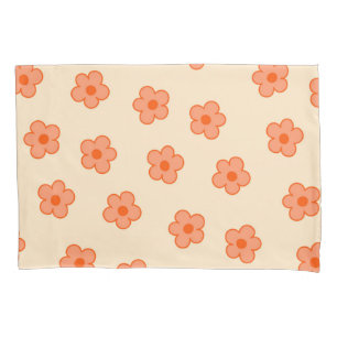 Preppy Peach Orange Hippie Flower Pillowcase