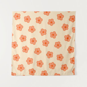 Preppy Peach Orange Hippie Flower Tapestry