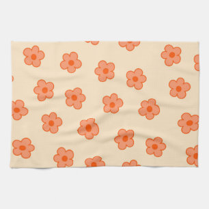  Preppy Peach Orange Hippie Flower Tea Towel