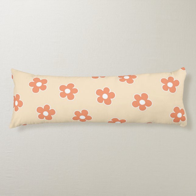 Preppy Peach White Floral Simple Flower  Pattern Body Cushion (Front)