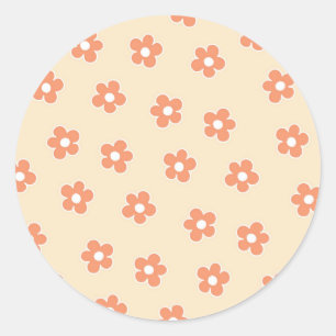 Preppy Peach White Hippie Flower Pattern Classic Round Sticker