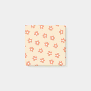 Preppy Peach White Hippie Flower Pattern Post-it Notes