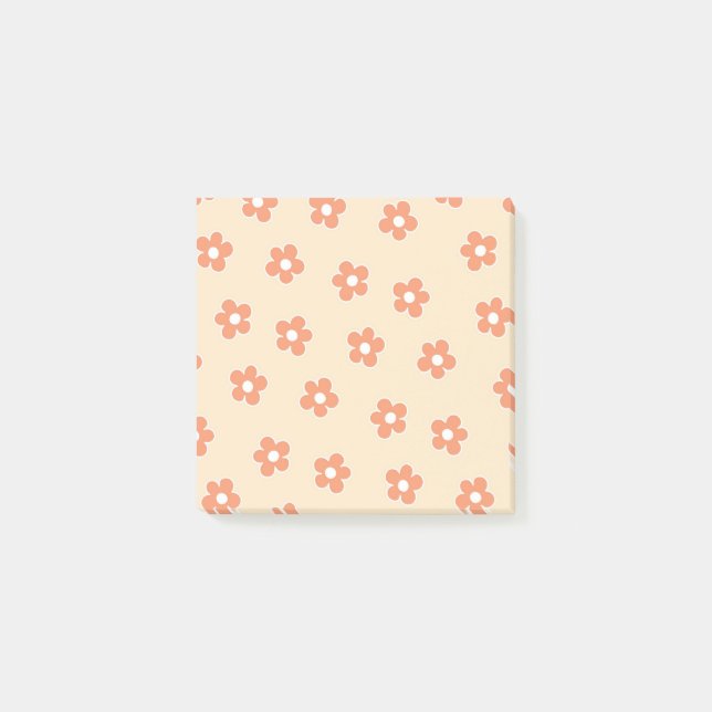 Preppy Peach White Hippie Flower Pattern Post-it Notes (Front)