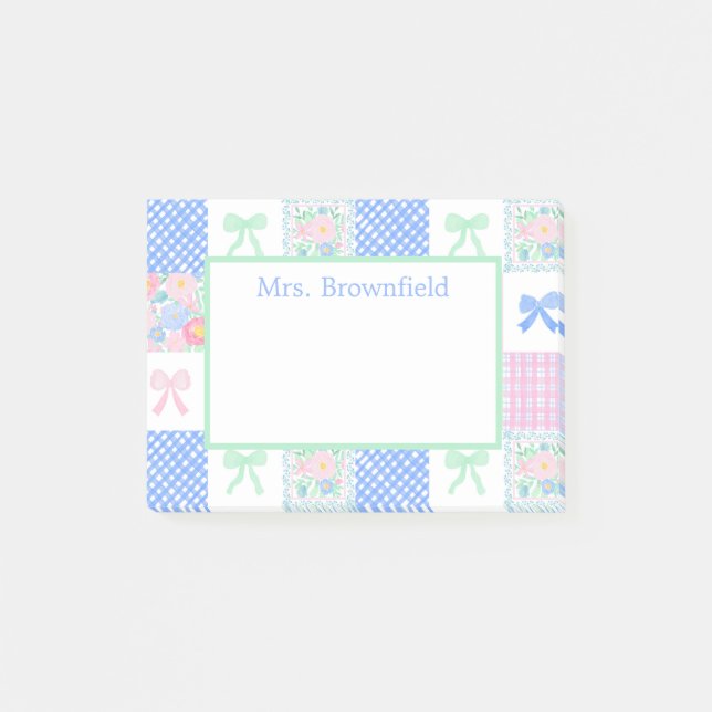 Preppy personalised custom name teacher post-it notes (Front)