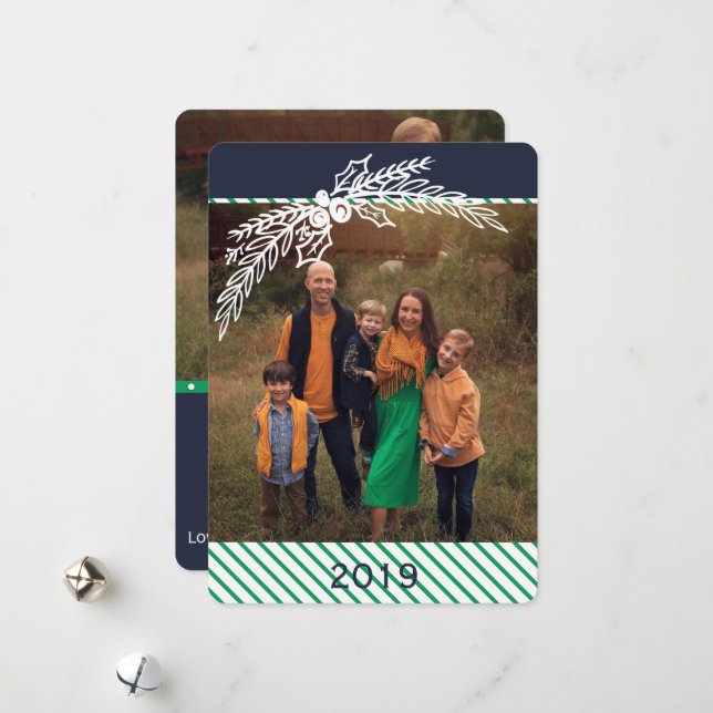 Preppy Personalised Dot Stripe Holly 2 Photo Card (Front/Back In Situ)