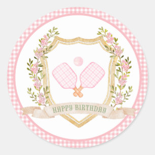 Preppy Pickle Ball Happy Birthday  Classic Round Sticker