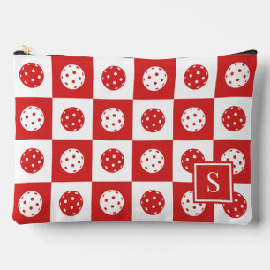 Preppy Pickleball Chequerboard - Red & White Accessory Pouch