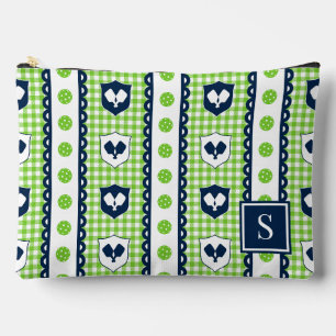 Preppy Pickleball Crest Gingham - Lime & Navy Accessory Pouch