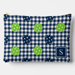 Preppy Pickleball Gingham Navy &Lime Monogram Accessory Pouch