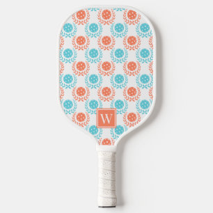 Preppy Pickleball Laurel Coral Turquoise Monogram Paddle