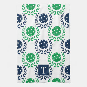 Preppy Pickleball Laurel Wreath - Navy & Green Tea Towel