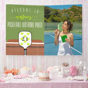 Preppy Pickleball Paddle Photo Dink Birthday Party Banner