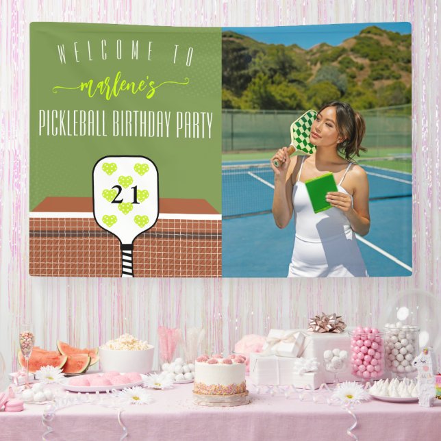 Preppy Pickleball Paddle Photo Dink Birthday Party Banner (Party)