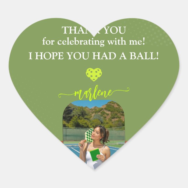 Preppy Pickleball Paddle Photo Dink Birthday Party Heart Sticker (Front)