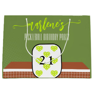 Preppy Pickleball Paddle Photo Dink Birthday Party Large Gift Bag