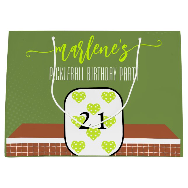 Preppy Pickleball Paddle Photo Dink Birthday Party Large Gift Bag (Front)