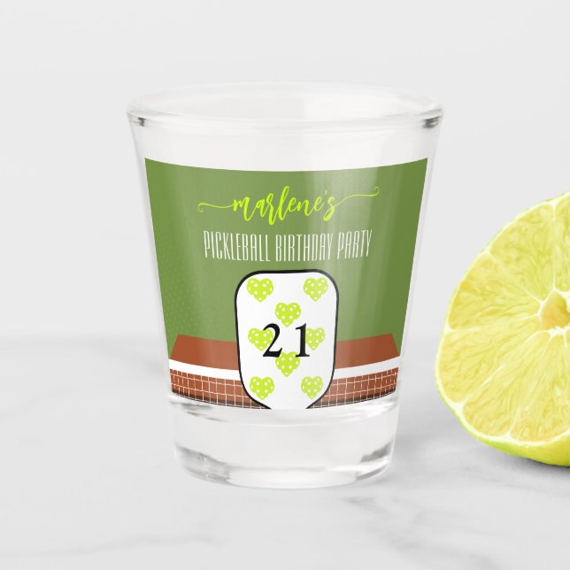 Preppy Pickleball Paddle Photo Dink Birthday Party Shot Glass (Front)