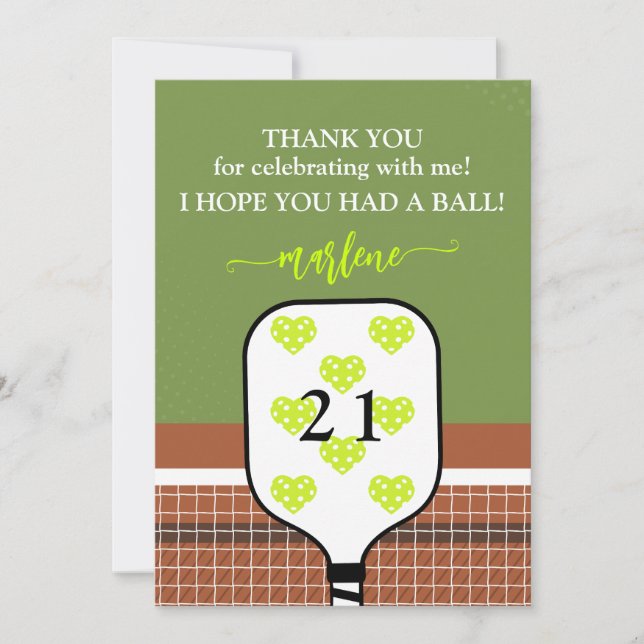 Preppy Pickleball Paddle Photo Dink Birthday Party Thank You Card (Front)