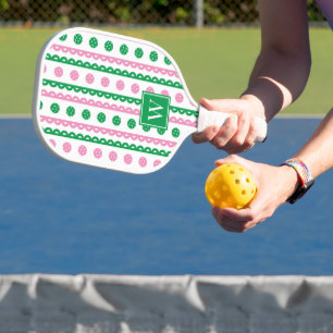 Preppy Pickleball Scallop Stripe - Pink & Green Paddle
