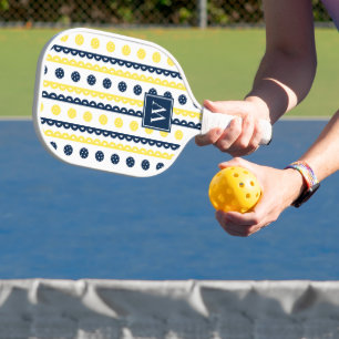 Preppy Pickleball Scallop Stripe - Yellow & Navy Paddle
