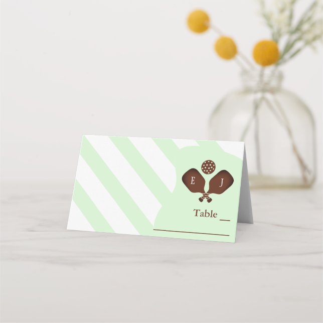Preppy Pickleball Stripes Wedding Place Card (Front)