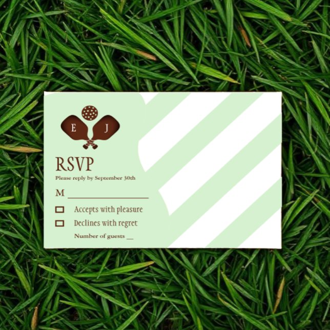 Preppy Pickleball Stripes Wedding RSVP Card (Creator Uploaded)