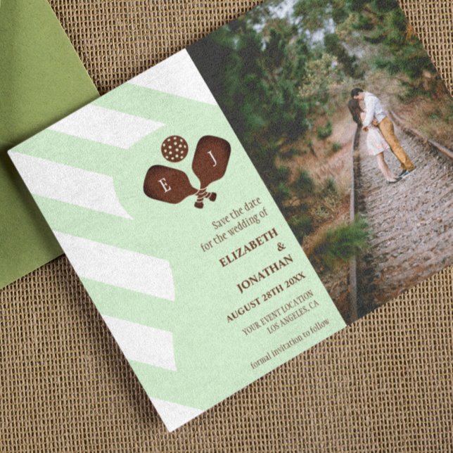 Preppy Pickleball Stripes Wedding Save The Date (Creator Uploaded)
