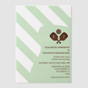 Preppy Pickleball Stripes Wedding Vellum Invitations