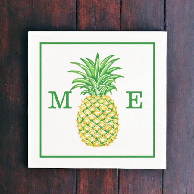 Preppy Pineapple Couple Two Initial Monogram Napkin (Creator Uploaded)