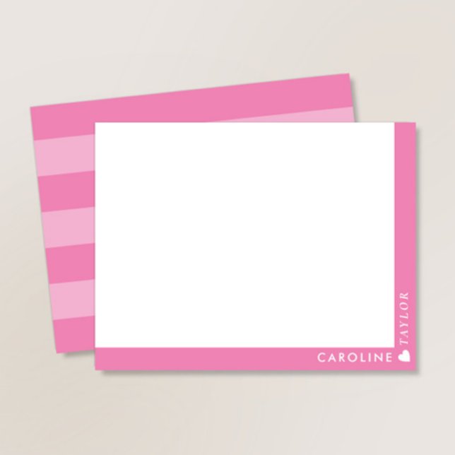 Preppy Pink 2-Tone Stripes Cute Girly Personalised Card (Creator Uploaded)
