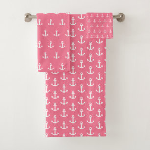 Preppy Pink Anchor Bath Towel Set