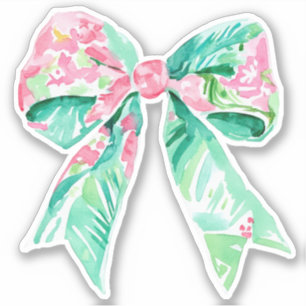 Preppy Pink  and Aqua Floral Bow
