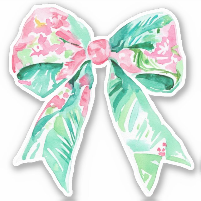 Preppy Pink  and Aqua Floral Bow (Front)