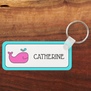 Preppy Pink and Aqua Whale Personalised Key Ring