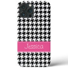 Preppy Pink and Black Houndstooth Personalised