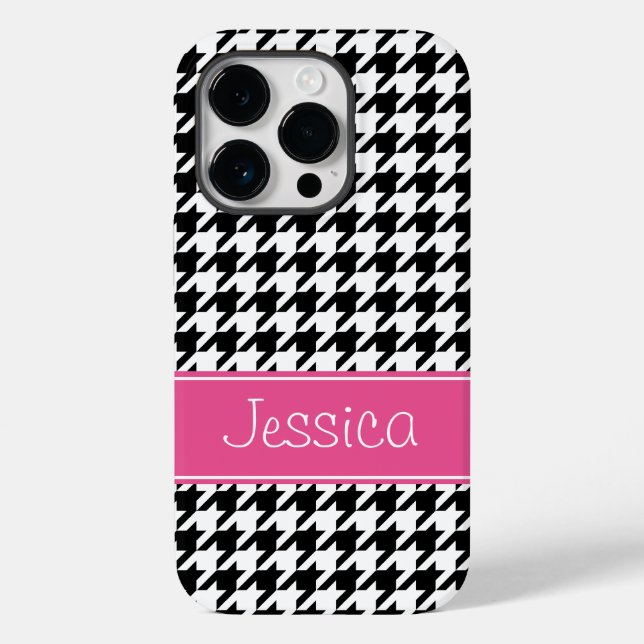 Preppy Pink and Black Houndstooth Personalised Case-Mate iPhone Case (Back)