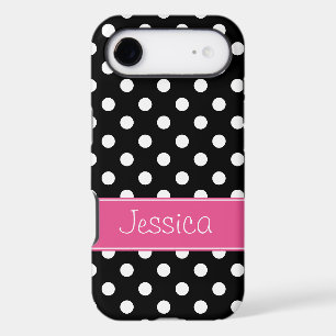 Preppy Pink and Black Polka Dots Personalised