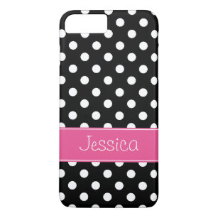Preppy Pink and Black Polka Dots Personalised Case-Mate iPhone Case