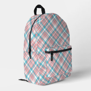 Preppy Pink and Blue Plaid Printed Backpack