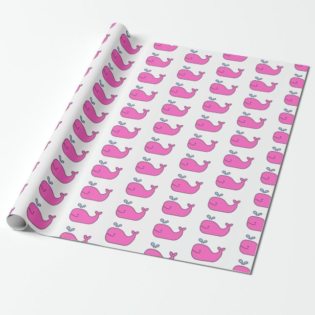 Preppy Pink and Blue Whales Wrapping Paper (Unrolled)